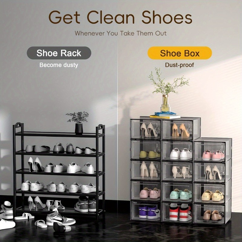 6/12 Pack XL Clear Drop Side Shoe Boxes Stackable Sneaker Storage Display Case
