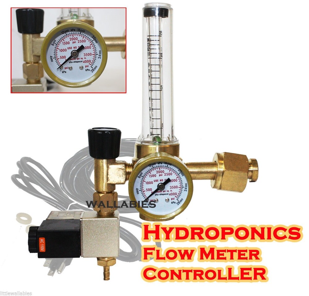 Adjustable Flow Meter Co2 Regulator Hydroponics Emitter System w/Solenoid Valve