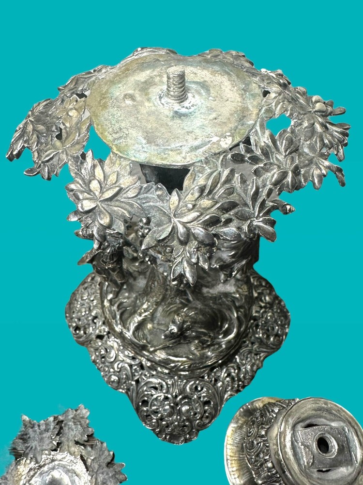 Stunning Antique Solid 800 Silver German Rococo Detachable Candlestick Holder