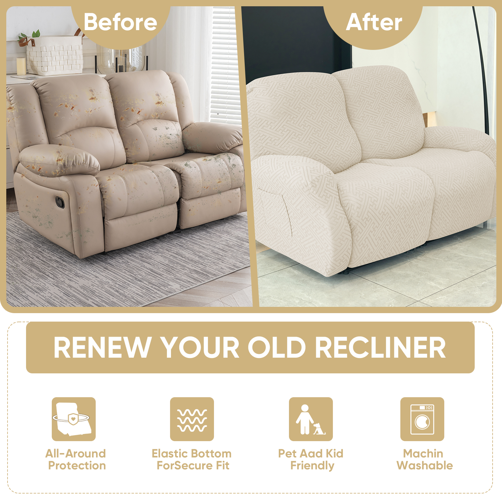 1/2/3 Seater Elastic Recliner Sofa Cover Stretch Armchair Covers Couch Slipcover