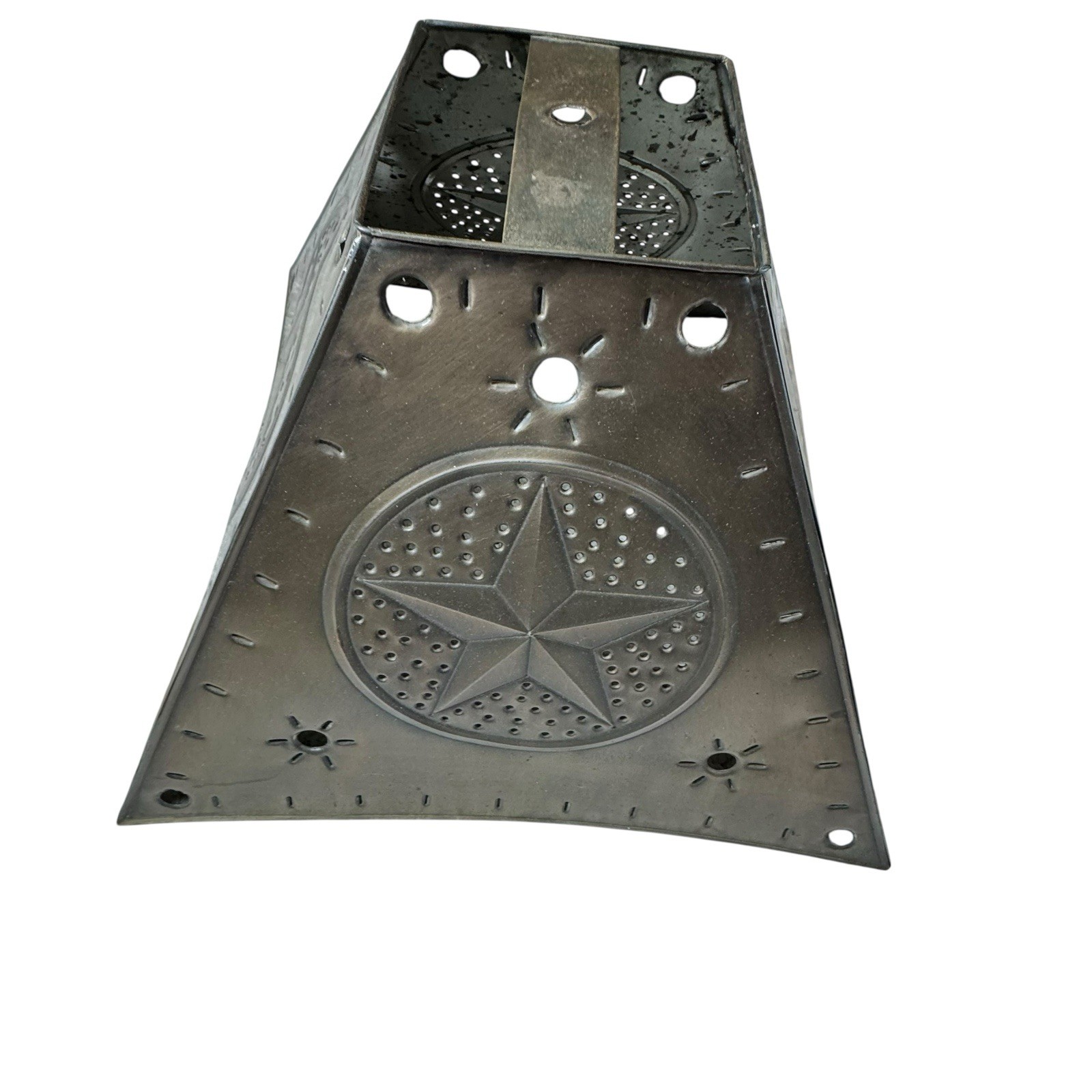 Vintage Rustic Hammered Metal Punched Tin Folk Art Square Lamp Shade 18”x18”