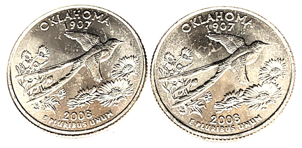 # C8397   OKLAHOMA STATEHOOD  QUARTERS, P & D  from  MINT ROLLS