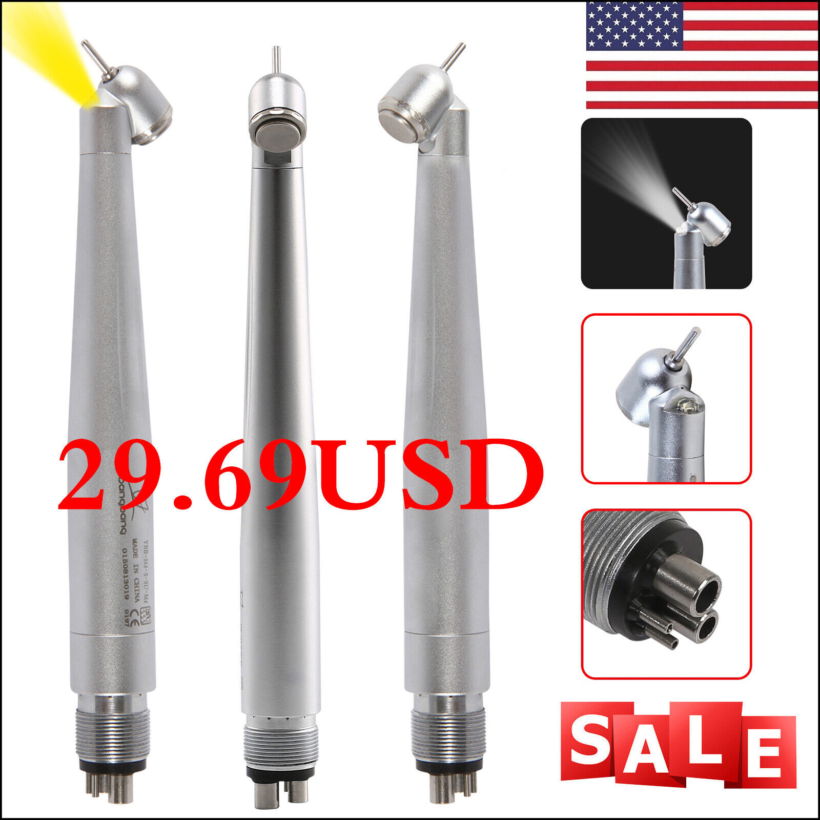 NSK Style Dental LED 45° Degree Surgical High Speed Handpiece Push Button 4 Hole
