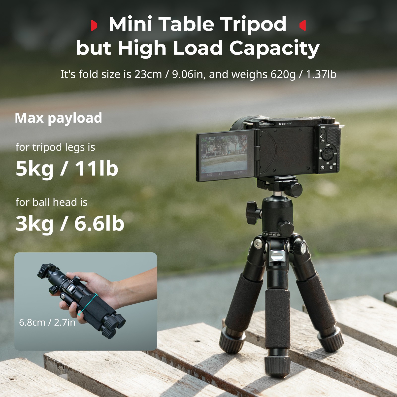 SmallRig VT-20Pro 21.2"/ 53.8cm Mini Tripod for Camera/Phone w/ 360° Ball Head