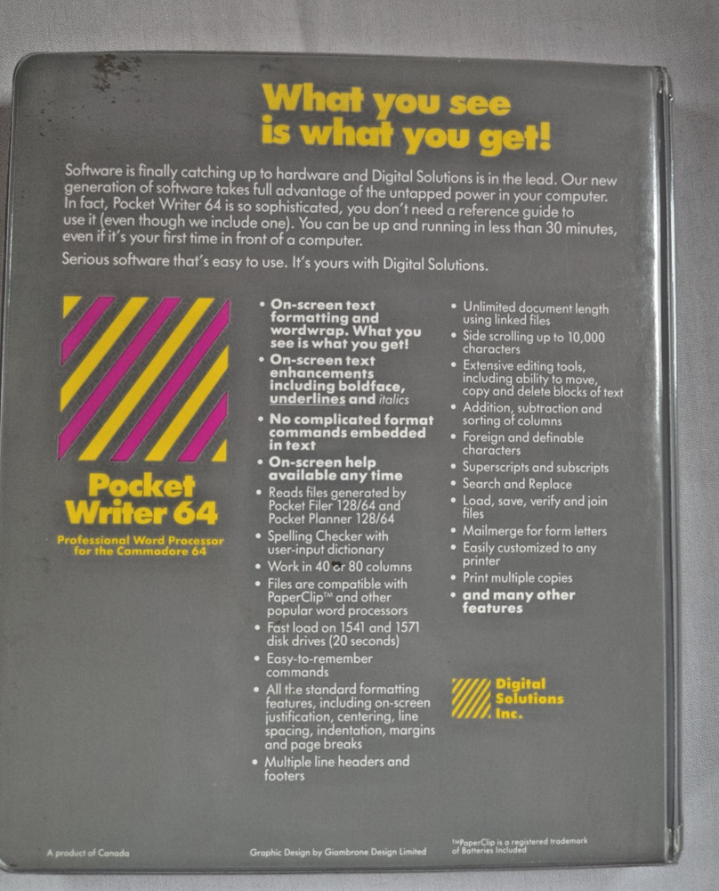 Commodore 64 Pocket Writer 64 Disks And Reference Guide