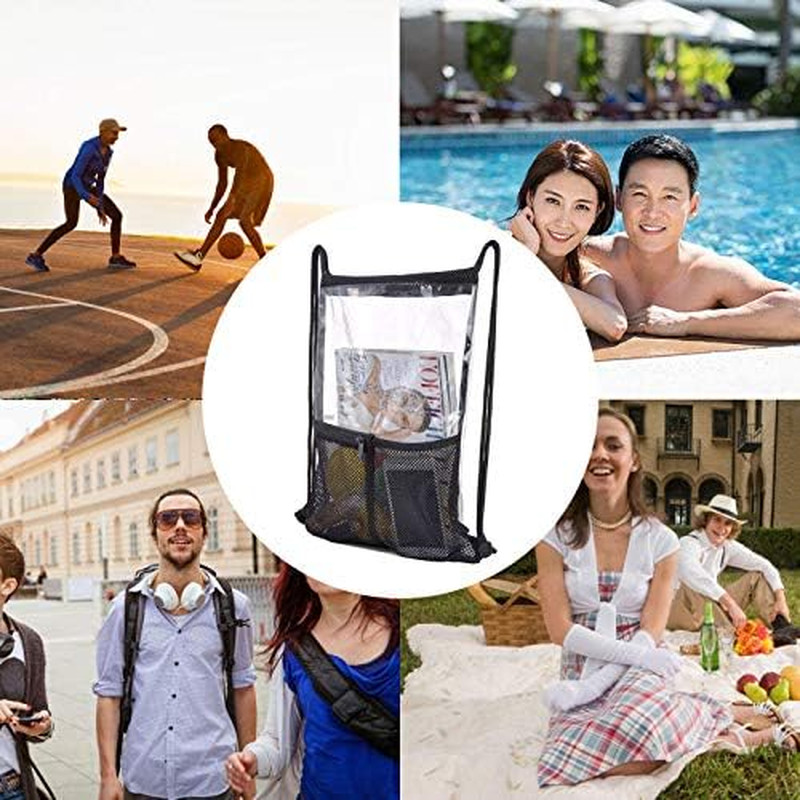 Clear Drawstring Backpack - 10Pack String Cinch Bag Mesh Pocket, Bluk for Gym,St