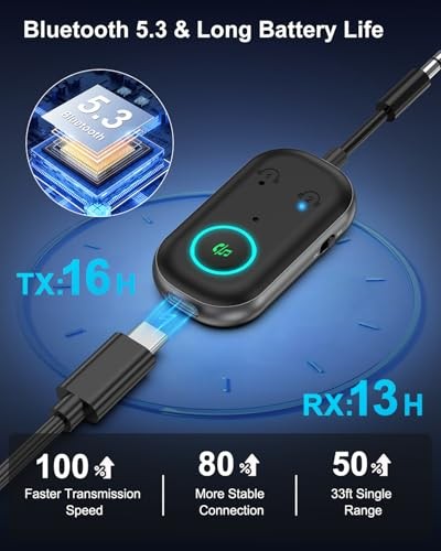 Bluetooth 5.3 Transmitter Receiver, Airplane Bluetooth Adapter for 2