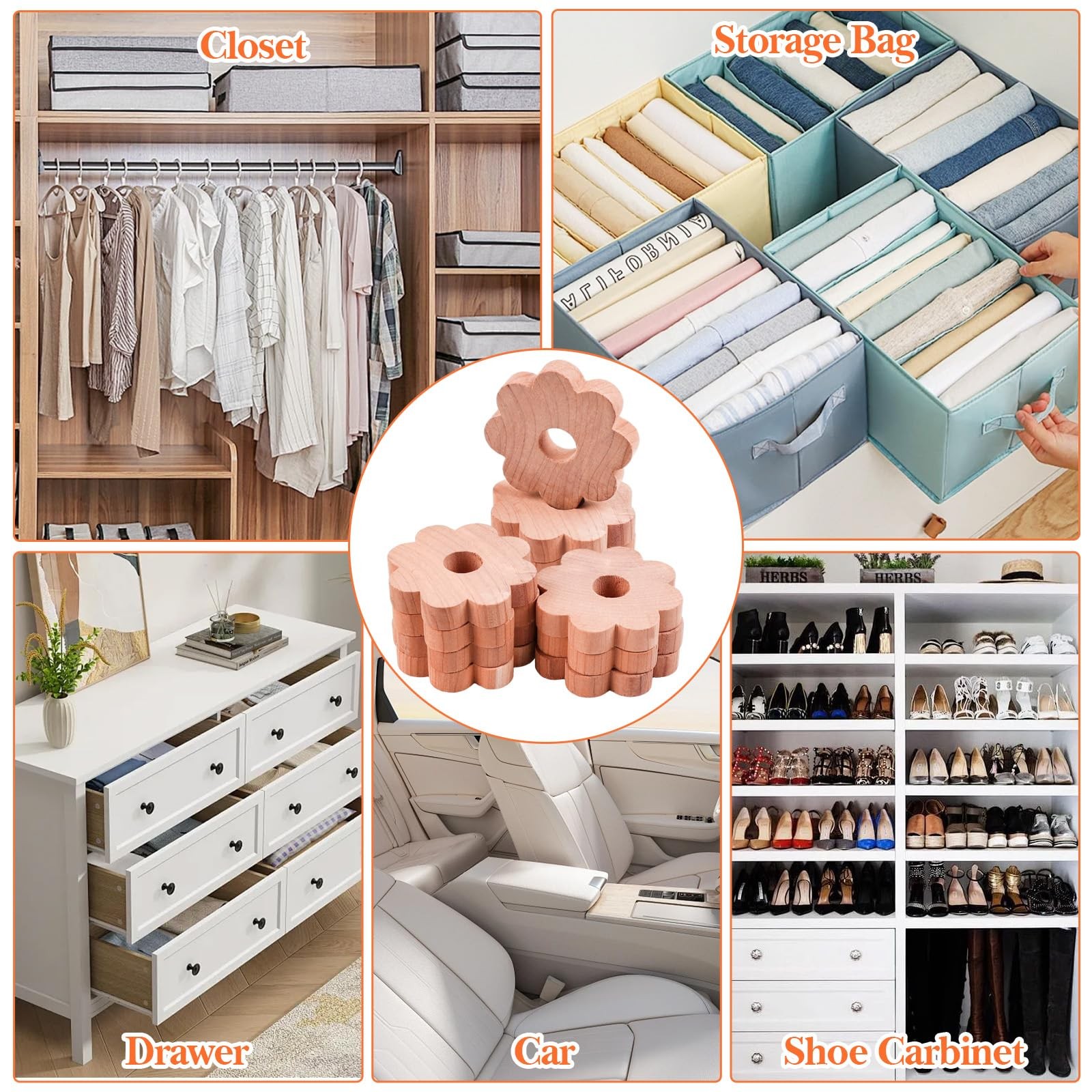 12 Pcs Cedar Blocks for Clothes Storage Flower Cedar Chips for Closets and Drawe