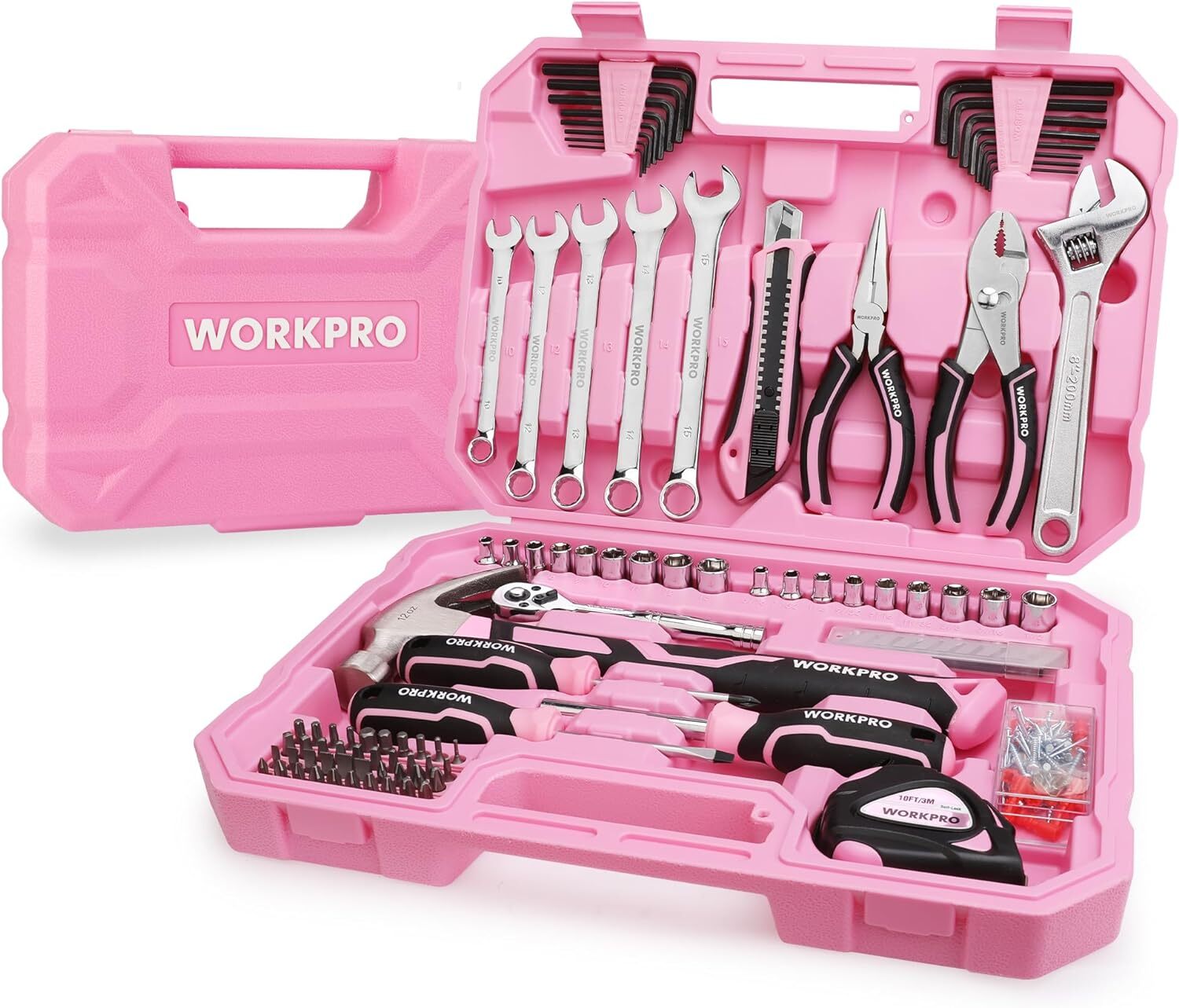 WORKPRO Pink Household Home Tool Kit, 284PC Mechanic Tool Set with Socket Set