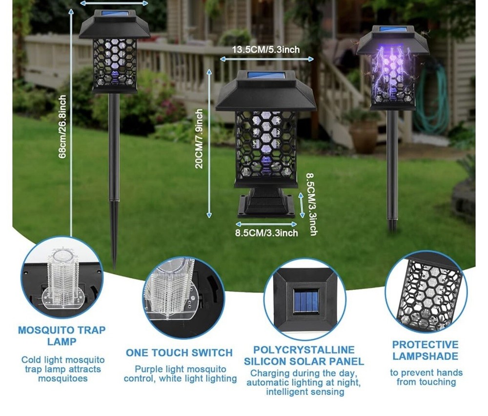 QUALIREY 4 PACK SOLAR BUG ZAPPER LED & UV LIGHT. WHITE LIGHT. BATTERIES INCLUDE