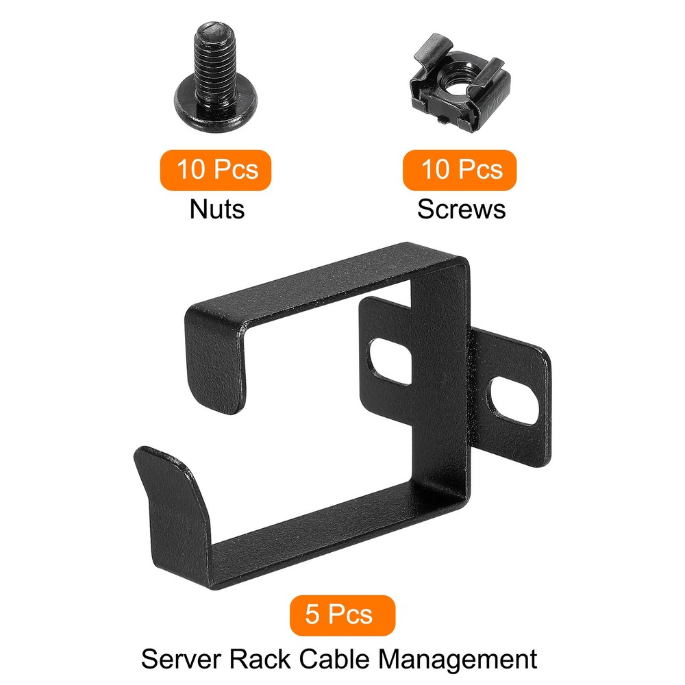 Server Rack Cable Management D Ring Hook Bracket Organizer Black Color/5 Set