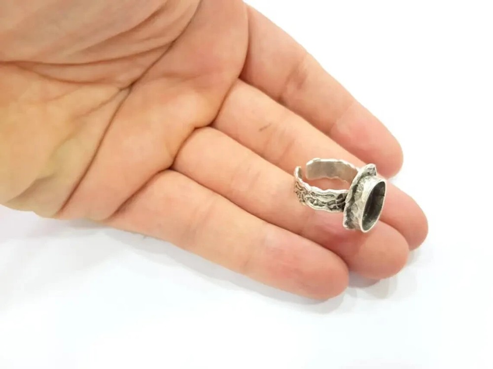 Silver Ring Setting Resin Blank Cabochon Base inlay Ring Mounting Adjustable