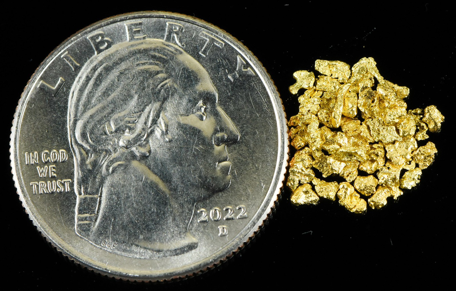 Alaskan Yukon Gold Rush Nuggets 14 Mesh 1 Gram of Fines