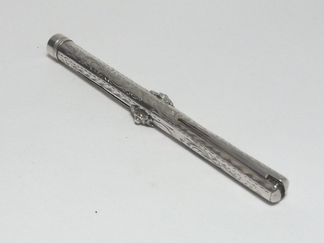 VICTORIAN COMBO STERLING SILVER PROPPELLING PENCIL DIP PEN, FOUNTAIN PEN, CUT ER