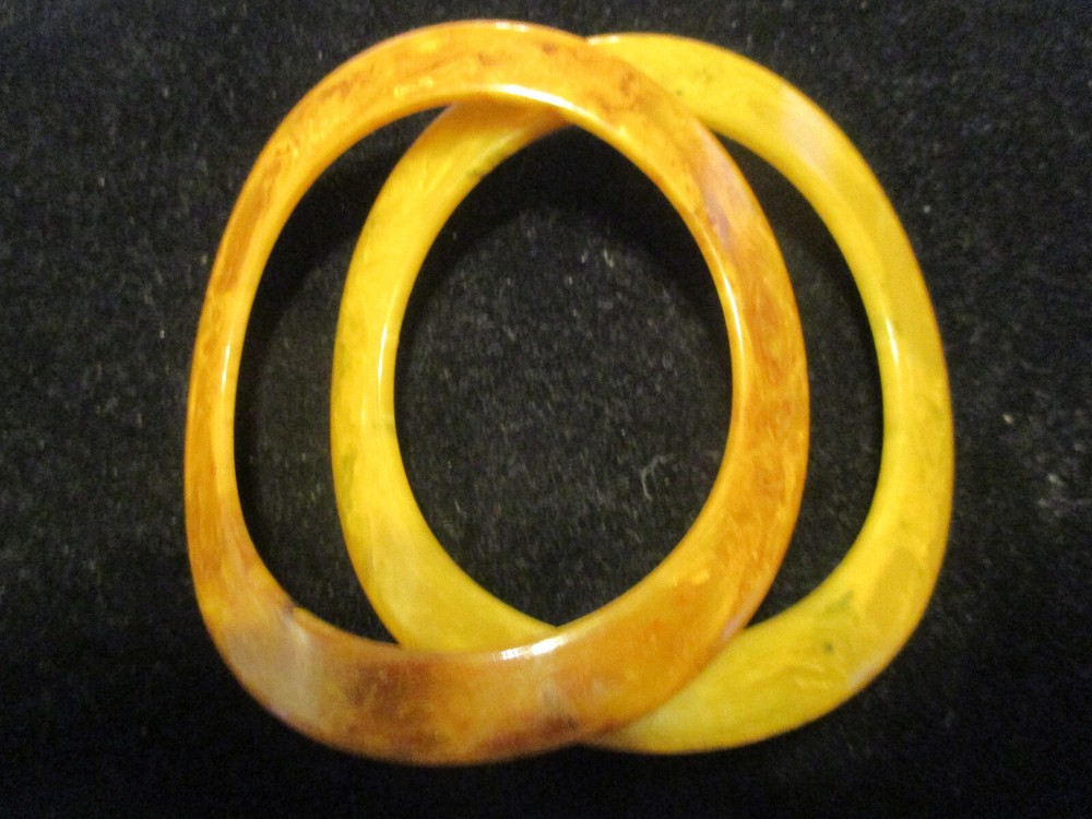 2 Antique Deco Marbled Bakelite Stackable Bangles Wavy Curvy Spacer Bracelets!