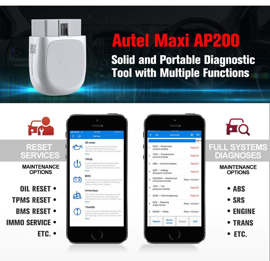 Autel MaxiAP AP200 Bluetooth OBD2 Code Reader with Full System Diagnoses Scanner