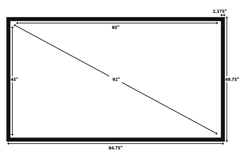STR-16992-S Silver Ticket 92" Fixed Frame 16:9 Projector Screen Silver Material