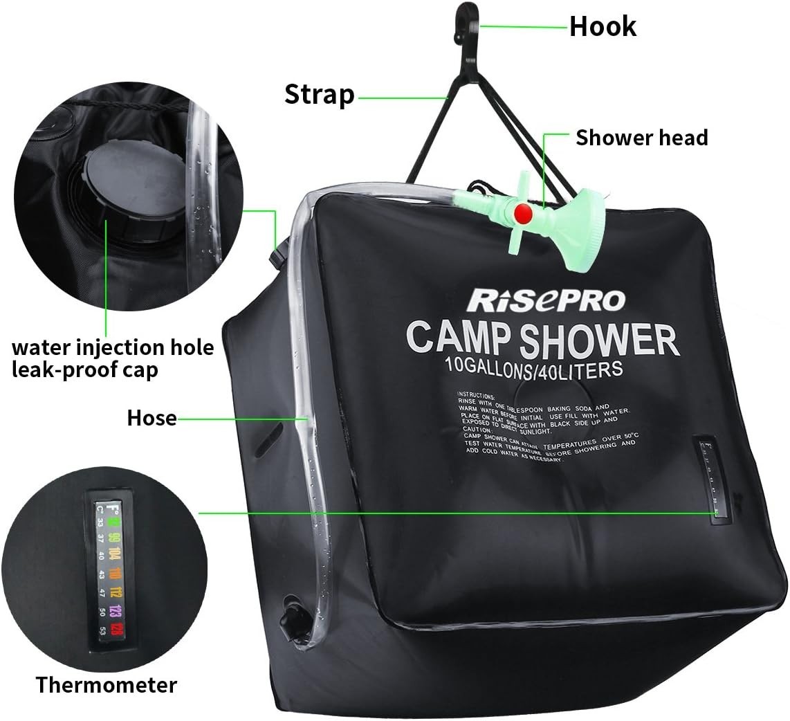 10 Gallon Solar Shower Bag Camping Outdoor Hot Water Solar Heating Hiking