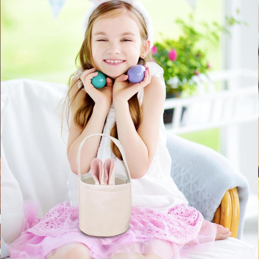 Ankelesz Easter Bunny Bag,Easter Basket Bunny Canvas Bag Eggs Gift Baskets fo...