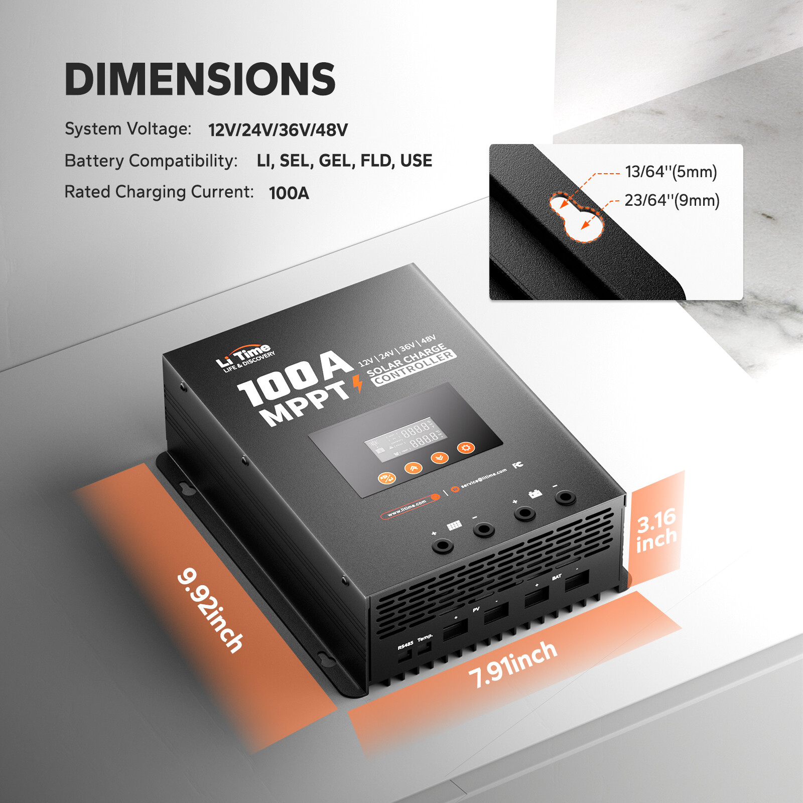 LiTime 100A MPPT 12V/24V/36V/48V Bluetooth Solar Charge Controller For LI GEL