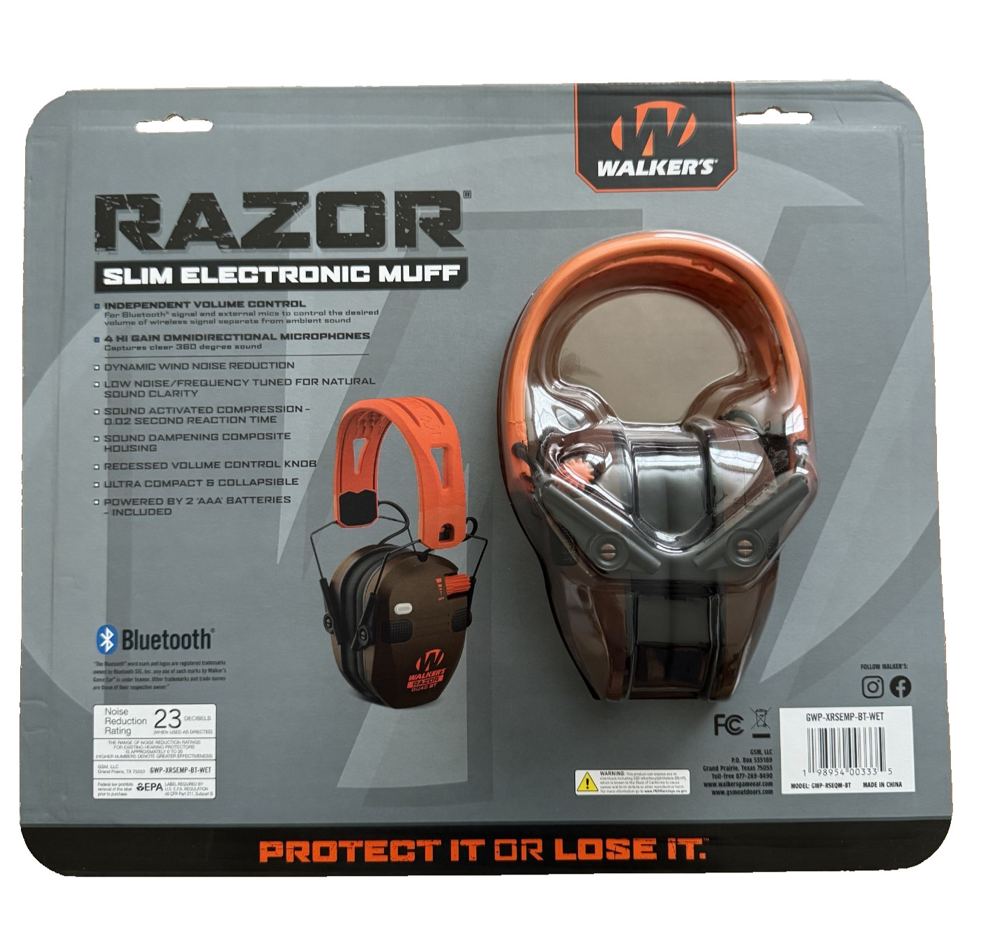 Walker's Razor Quad Bluetooth Tacti-Grip Slim Digital Muff Ear Protection | NEW