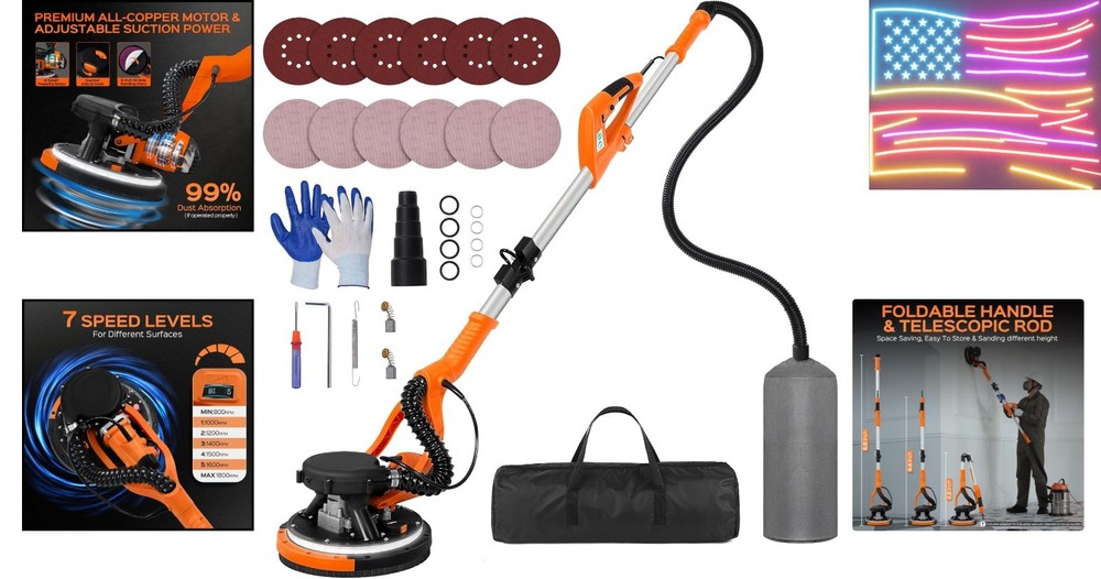 Drywall Sander Tool, 8.5 Amp Popcorn Ceiling Removal Tool with 7 Variable Spe...