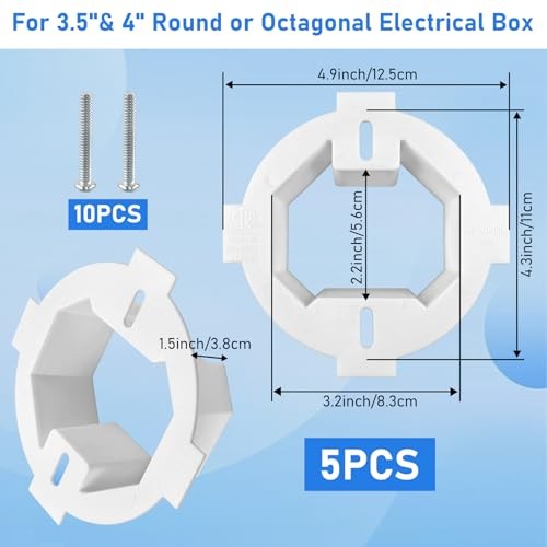 5Pcs Round Electrical Box Extender 1-Gang Plastic Electrical Ceiling Box