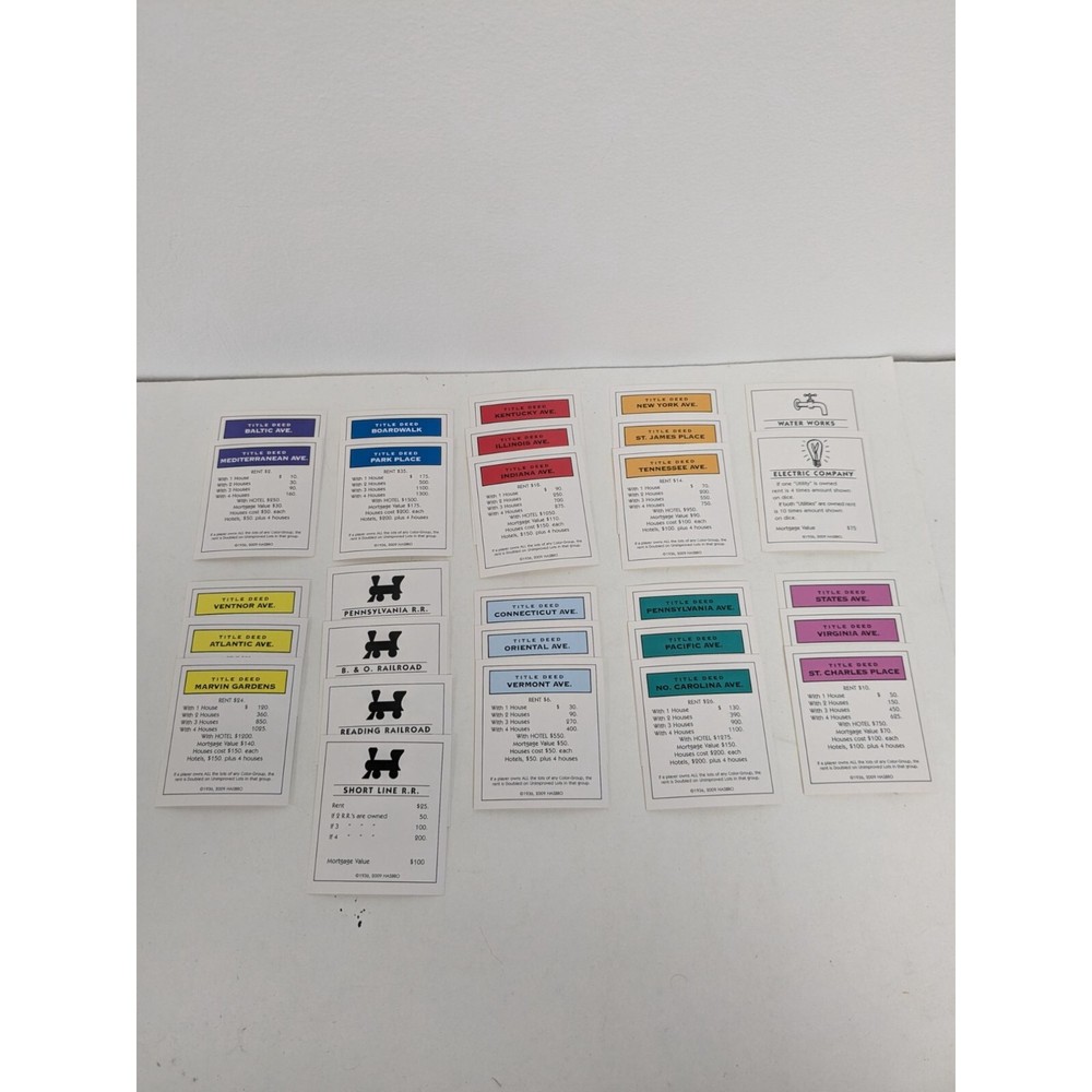 2013 Monopoly Classic Edition Game Replacement Property Cards
