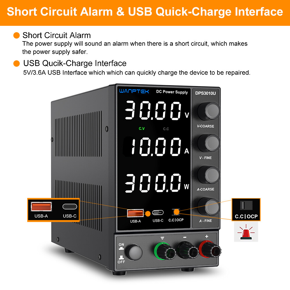 DPS 30V 10A Adjustable DC Bench Power Supply Lab Variable DC Power Output Switch