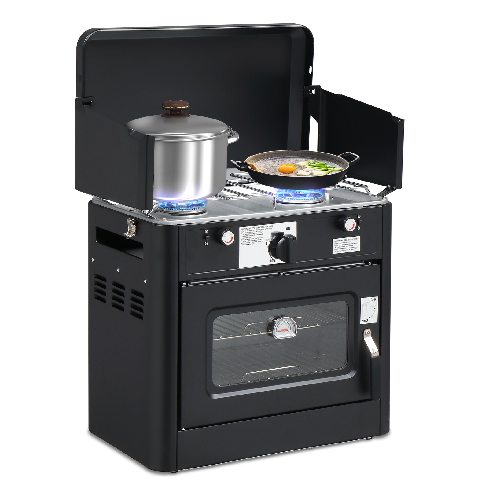 Outdoor Propane Oven Portable Camping Stove with Piezo Lgniter with Wind Panel