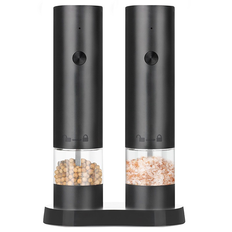 2PCS Electric Salt and Pepper Grinder Set Automatic Grinder w/ Rechargeable Base