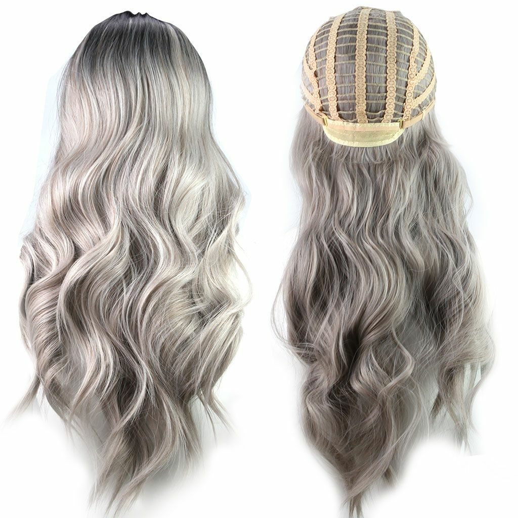 Women's Wig Long Curly Hair Wigs Hair Ombre Silver for Cosplay Party Daily Use