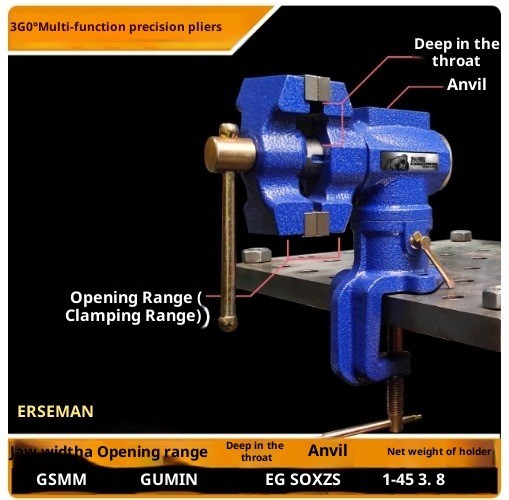 Precision Vise with Dual Jaw Industrial-Grade Universal Rotation Multi-Function