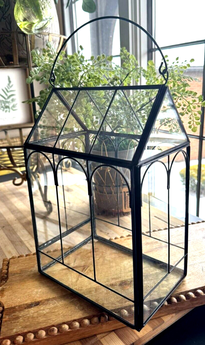 Antique Terrarium Glass w/ Metal Wardian Case Plant Container Miniature Garden