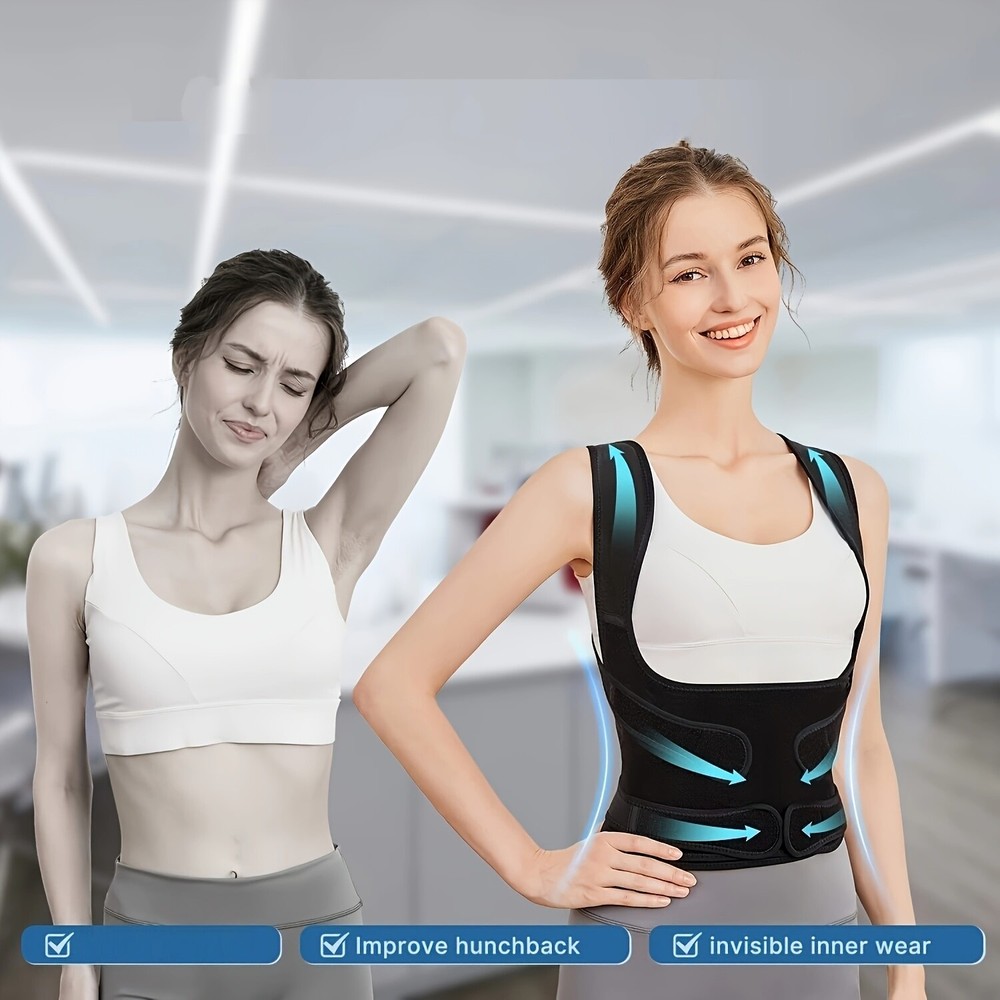 (S)Adjustable Black Posture Corrector - Work & Daily Back Care