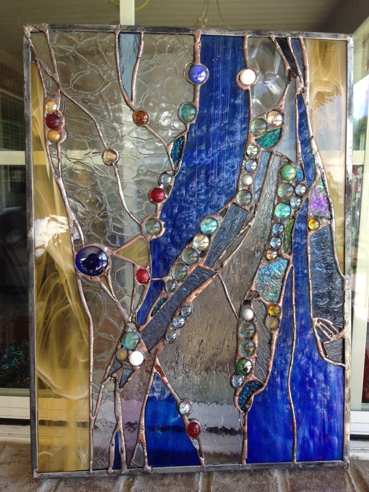 Stained Glass Window Abstract Suncatcher Panel OOAK