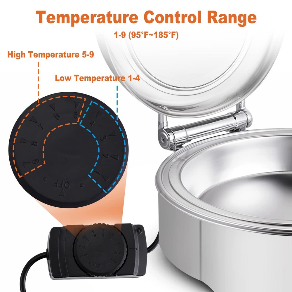 Electric Round Chafing Dish Buffet Set 6 Quart Temp. Adjustable Chaffing Serv...