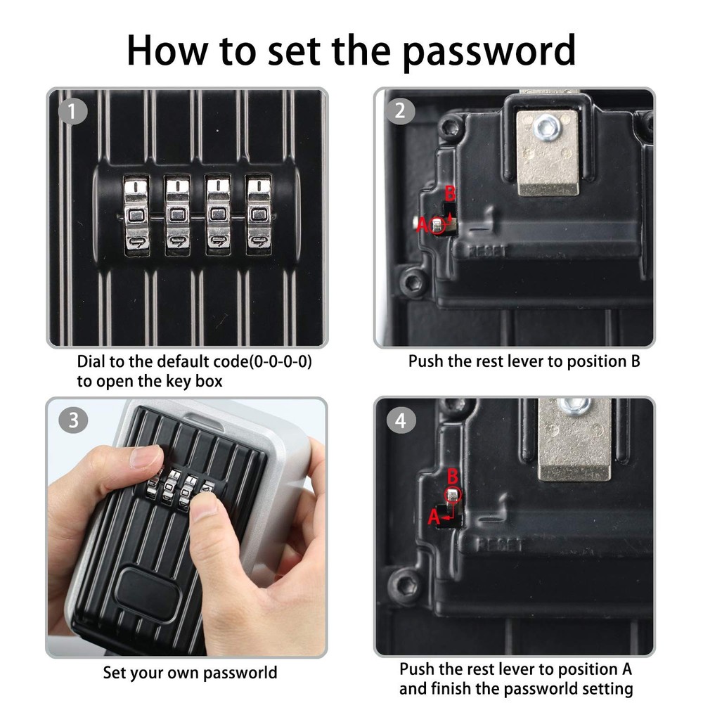 Key Safe Box Waterproof with Combination Lock 4 Digit - Resettable Code Outdo...