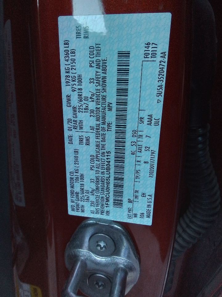 2020 Ford Escape Front 8.0" Display Screen
