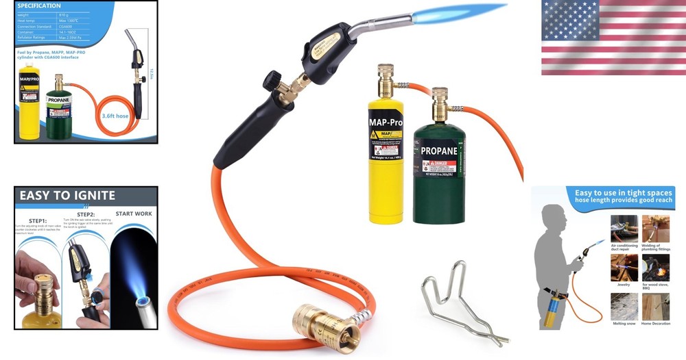 High-Performance Propane Torch Kit - 3.6ft Hose & Precision Flame Control (36...