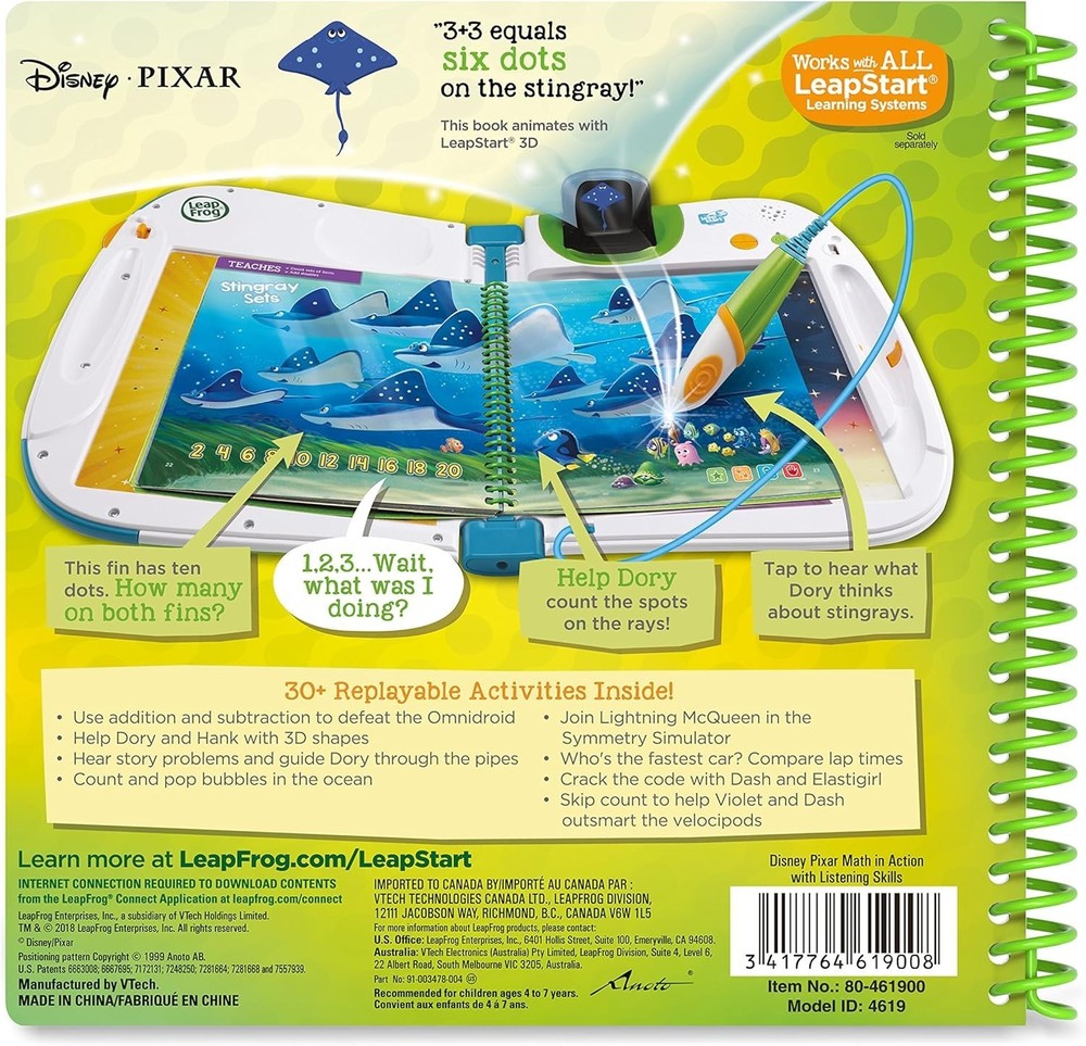 LeapFrog LeapStart Pixar Math Activity Book Level 3, Ages 4-7
