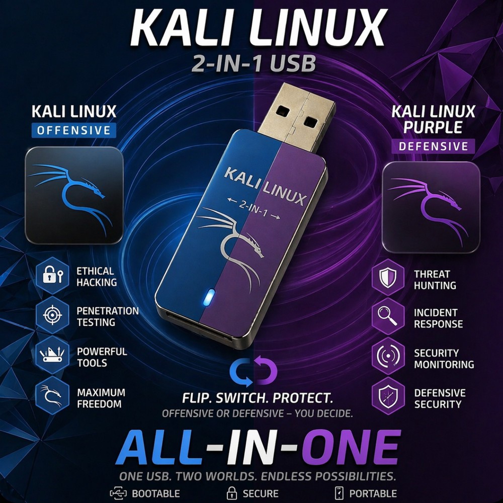 Kali Linux + Kali Linux Purple - ULTIMATE Pen-test Tool - 2-in-1 Bootable USB