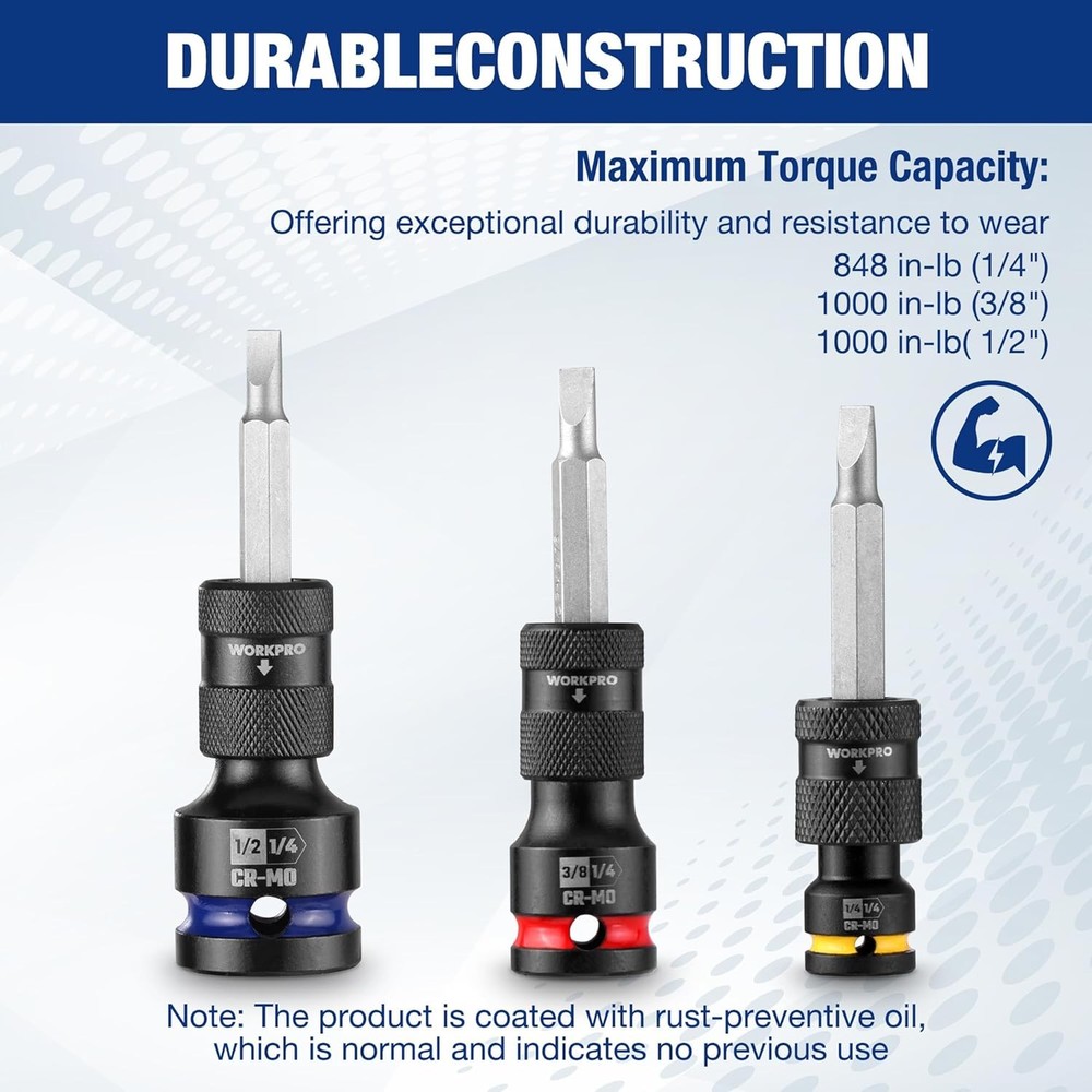 WORKPRO Quick Release Hex Impact Socket Adapter Bit Holder Set 1/2" 3/8" 1/4inch