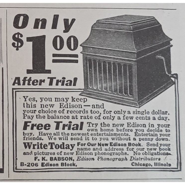 Vintage Edison Phonograph and Record Player Distributor print ad