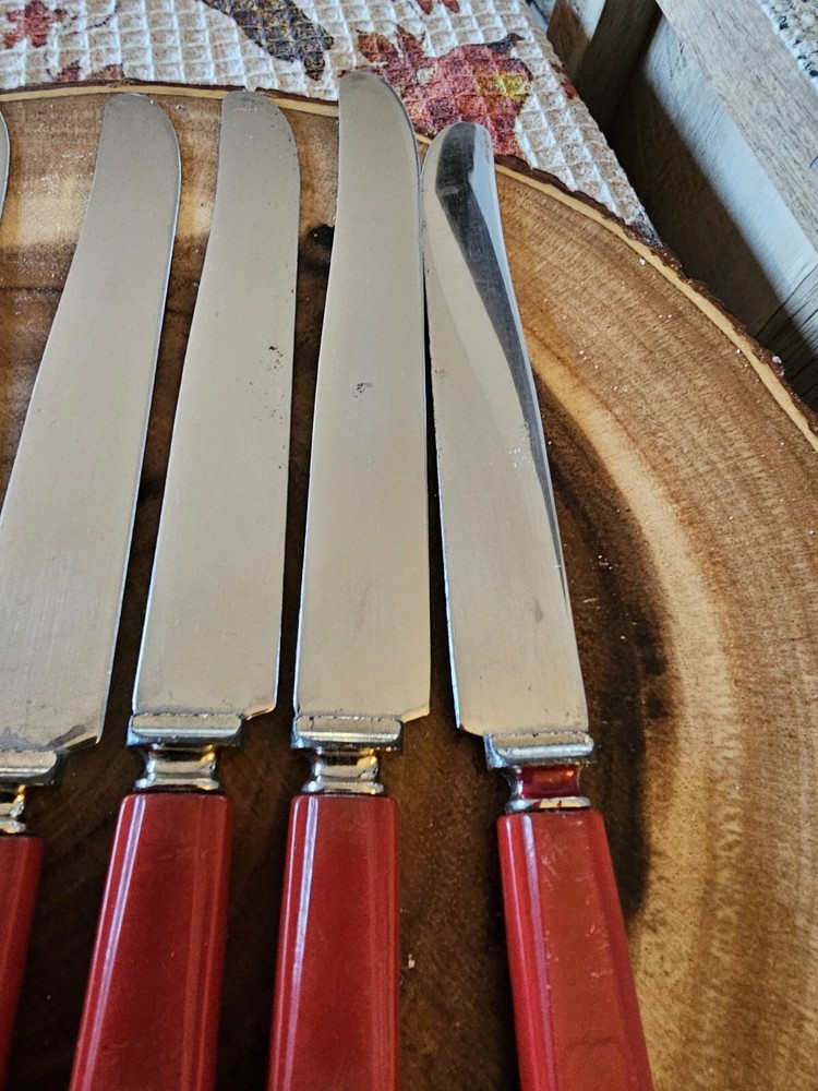 Vintage FLATWARE Knives RED Bakelite HANDLES 7pcs USA