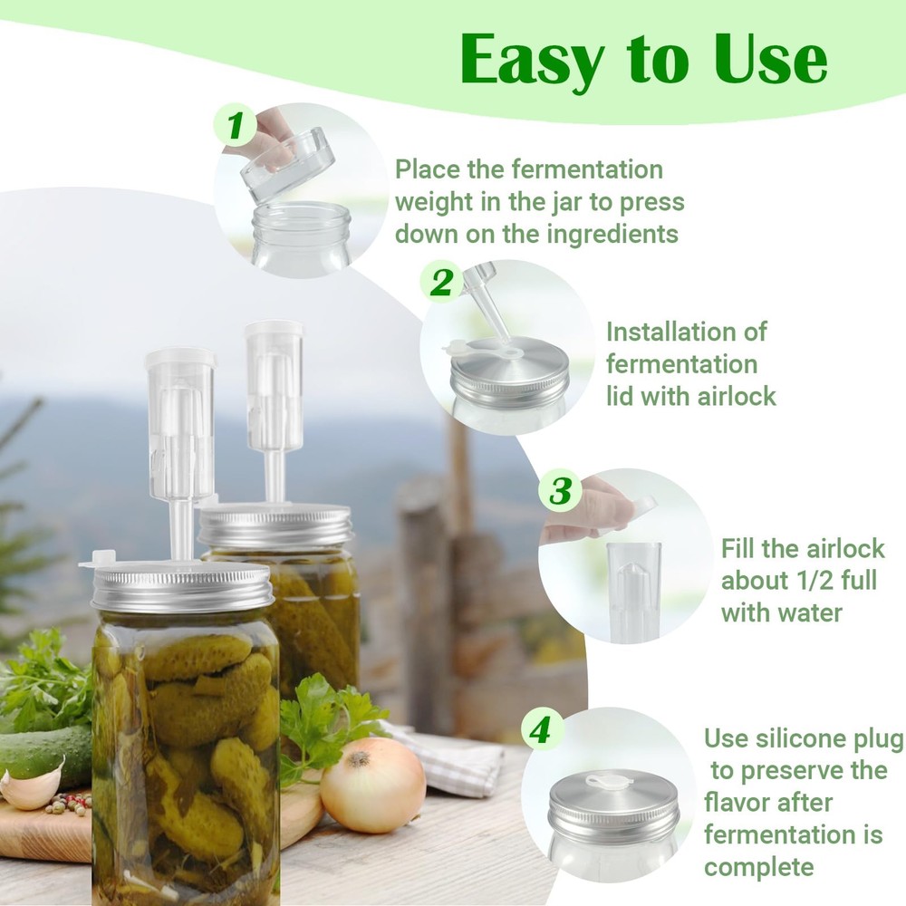 32 oz Mason Jar Fermentation Kit, 2 Pack 32 oz, Clear,Silver