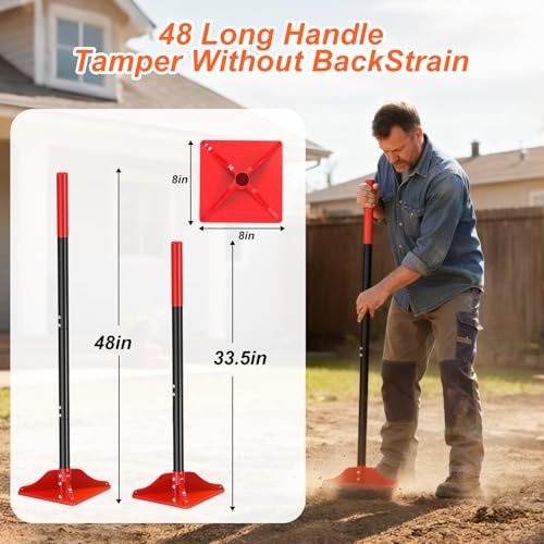 8" x 8" Steel Tamper Tool, 48" Long Handle Heavy Duty Hand Compactor for Soil,