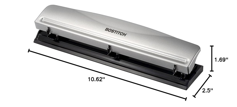 Efficient Manual 3 Hole Punch - 12 Sheets Capacity, Rubber Base for Stability