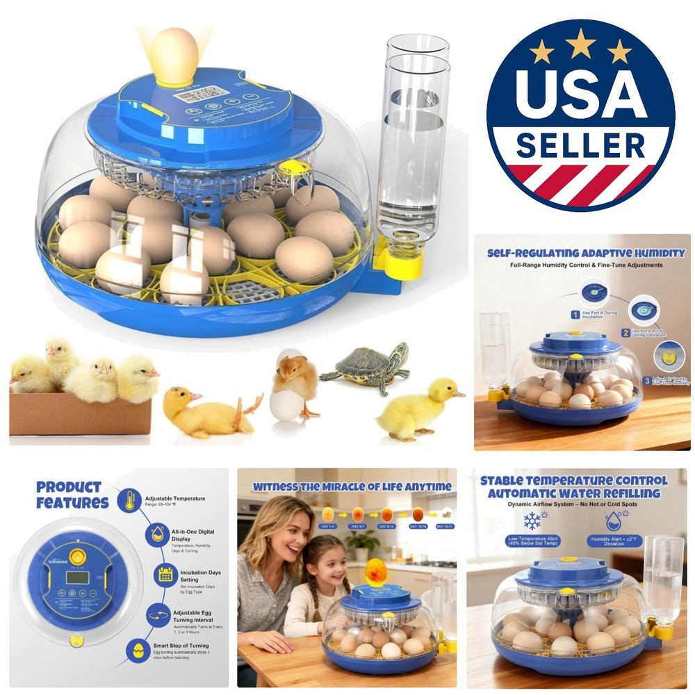 Automatic 18-Egg Incubator with Adjustable Humidity & Integrated Candler