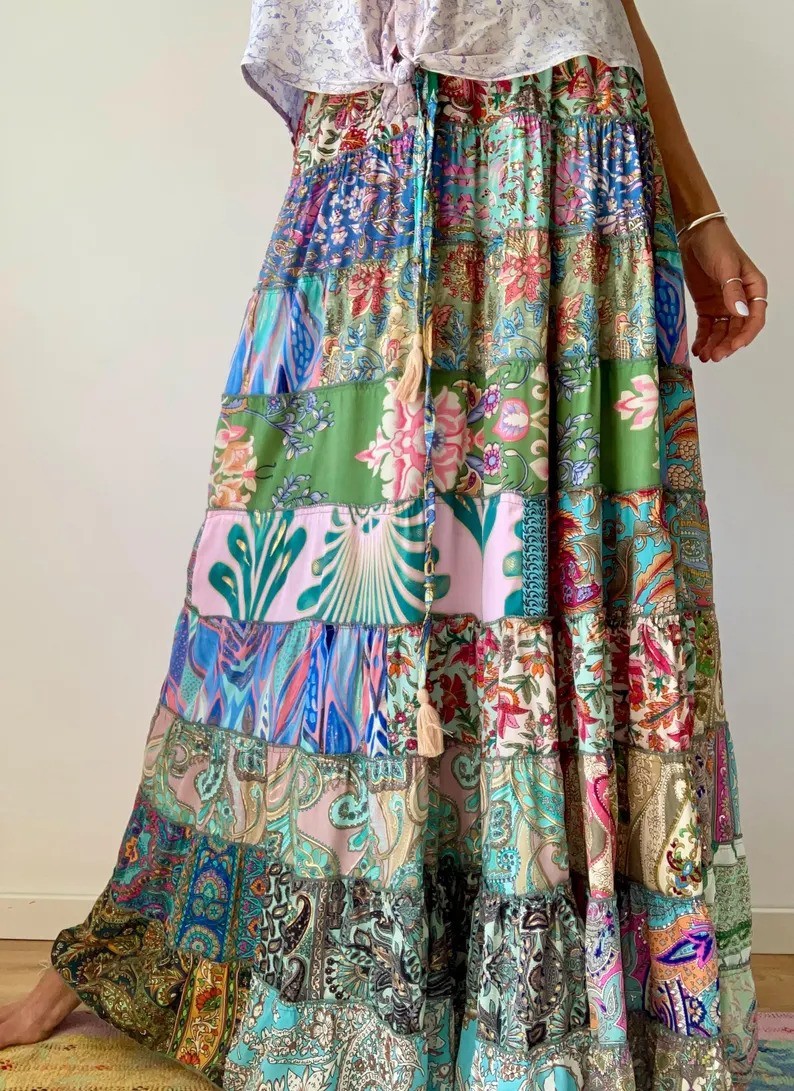 Wholesale Lot Frilled boho skirt for summer festivals tiered hippie maxi skirts